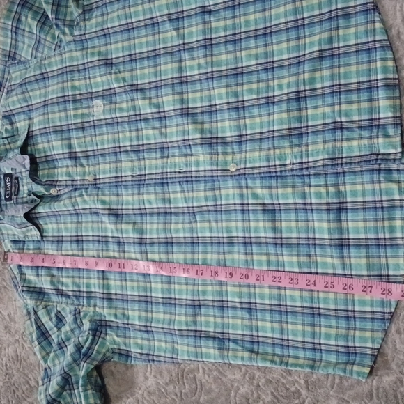 Chaps Men's Blue Green Plaid Custom Fit Short Sleeve Button Up Shirt Size L/G. - Picture 6 of 9